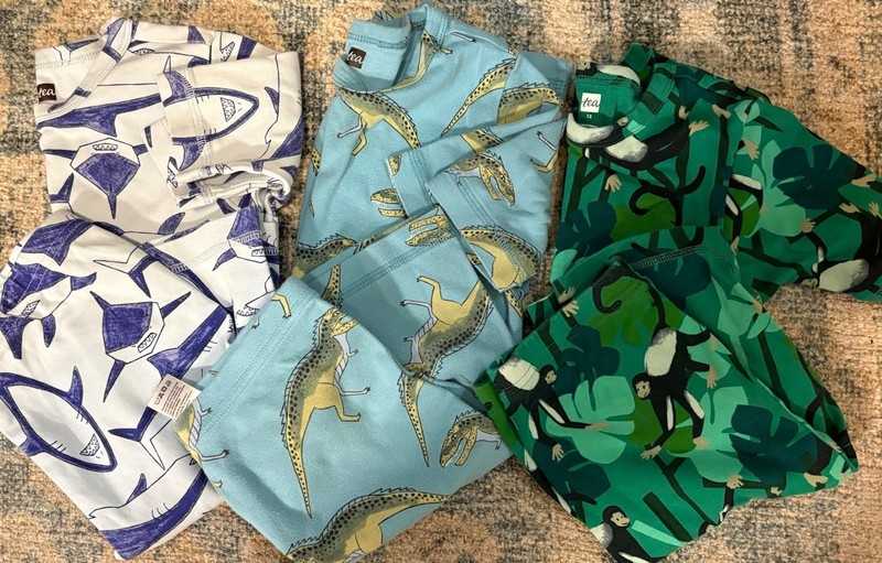 x3 Pair Tea Collection Cotton Summer Pajama Sets - Boys Size 12 - Animal Prints