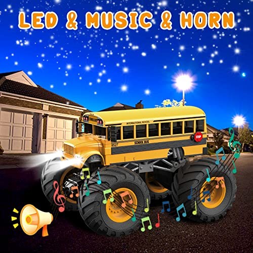 Remote Control Car, RC School Bus for Kids, RC Monster Truck Toy 2.4GHz Yellow