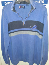 Detroit Lions zip collar blue w silver/black stripes sweater, sz XL, by Chaps