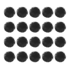 20Pcs Fluffy Soft Faux Fur Pom Poms for Hats with Elastic Loop, Black