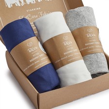 Bedside Sleeper Bassinet Sheets 35x20 - Soft Jersey Knit, 3 Pack Navy/Grey/Cloud