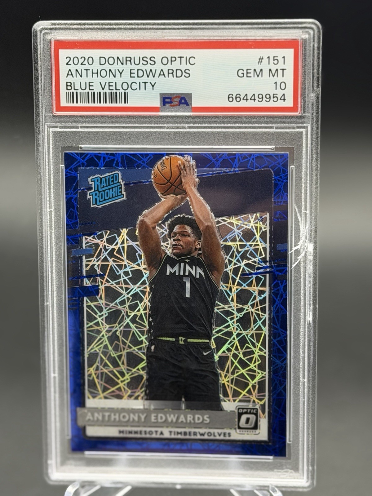 2020-21 Panini Donruss Optic Anthony Edwards Blue Velocity Rookie RC #151 PSA 10