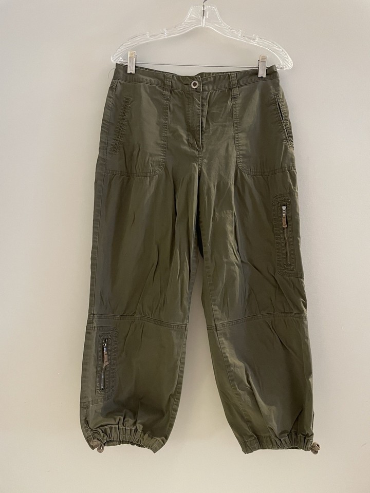 Utility Cargo Pants Army Green Cropped Parachute Style Grunge Punk Sz M/L