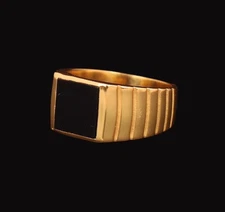 Natural Black Onyx Ring Sterling Silver Gold Plated Handmade Gemstone Jewelry