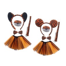 5x Kids Girls Tiger Costume Set Headband Tail Nose Bow Tie Tutu Skirt Tiger Ear