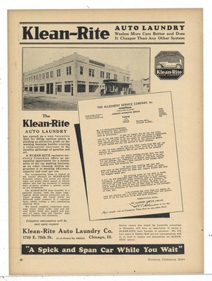 1925 Klean Rite Auto Laundry Ad: Allegheny Service Co. Canton, OhiO Bldg, Letter
