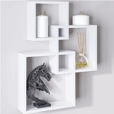 Modern Interlocking Cube Floating Shelves, Wall Mount Wood Square Shelves for...