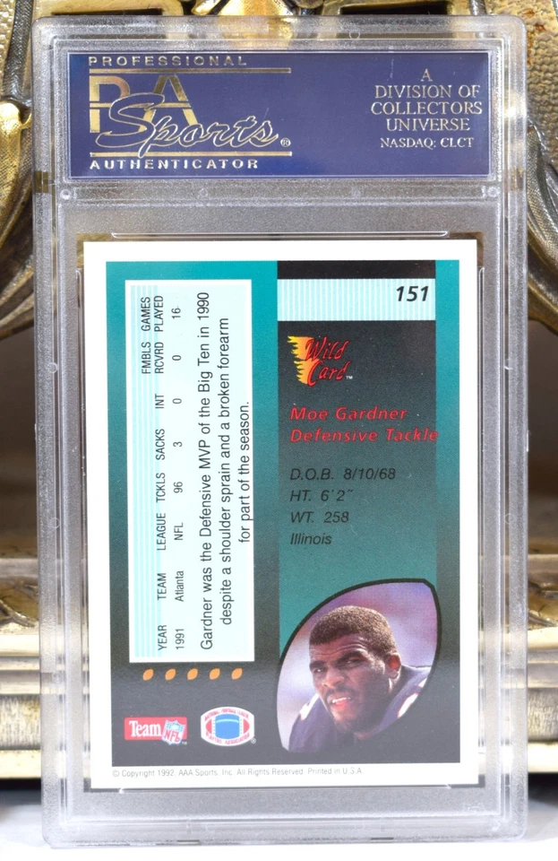 MOE GARDNER ~ 1992 Wild Card Football #151 ~ 1000-STRIPE SSP ~ PSA 8.5 ~ POP-1 - Image 2 of 2
