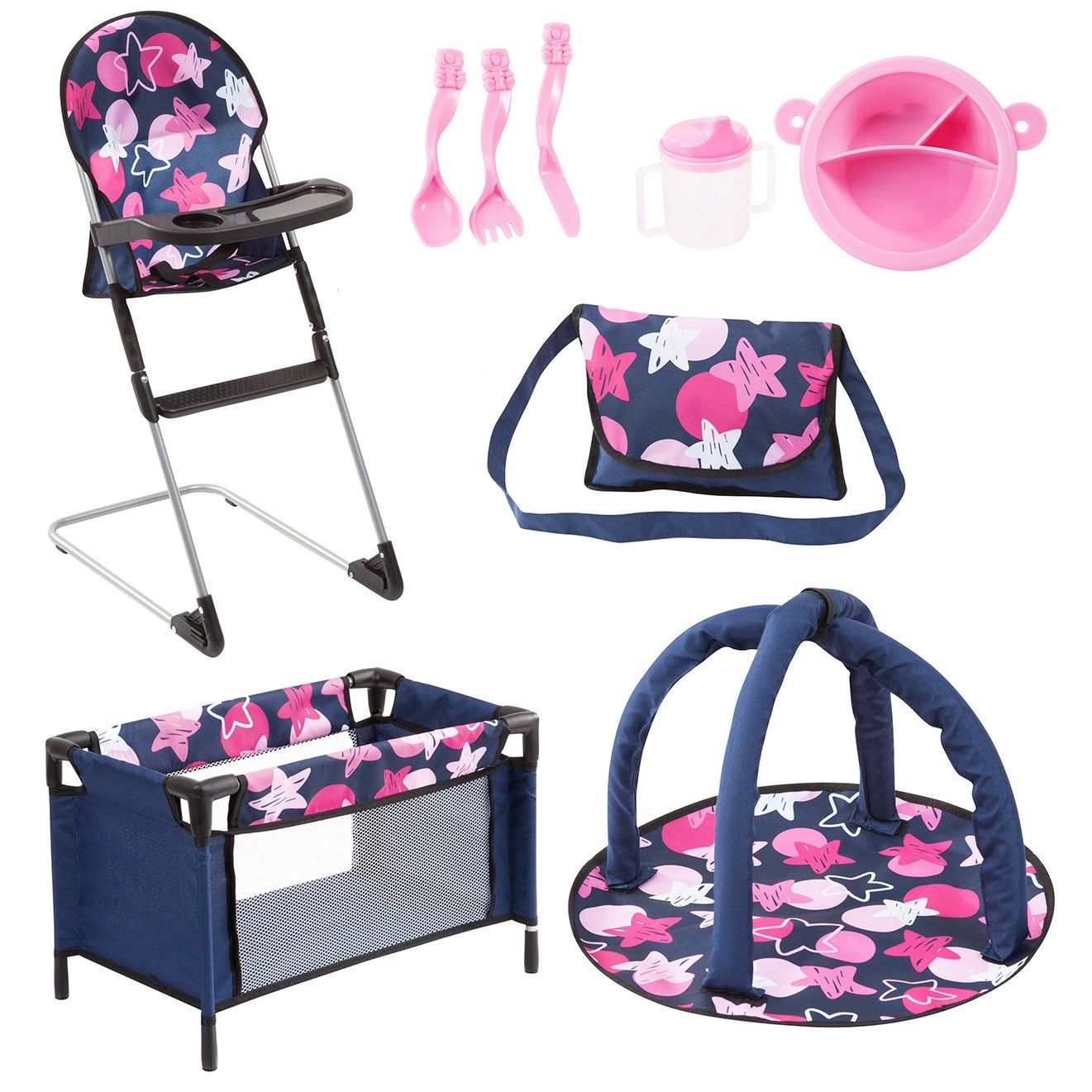 Bayer Design 61769AB Set 9 in 1 for dolls with highchair bag plate with cutler 11790₽