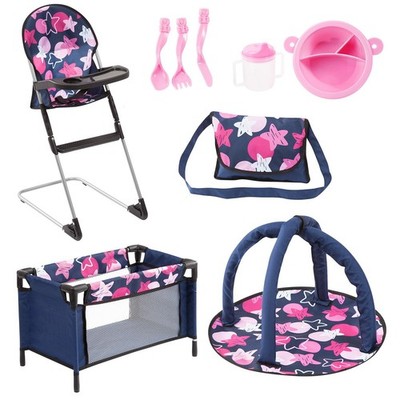 Bayer Design 61769AB Set 9 in 1 for dolls with highchair, bag, plate with cutler