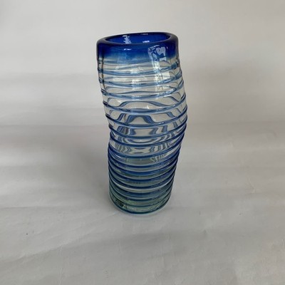 Sekunde - Blaues Spiral großes ''betrunkenes'' Glas - Recyclingglas