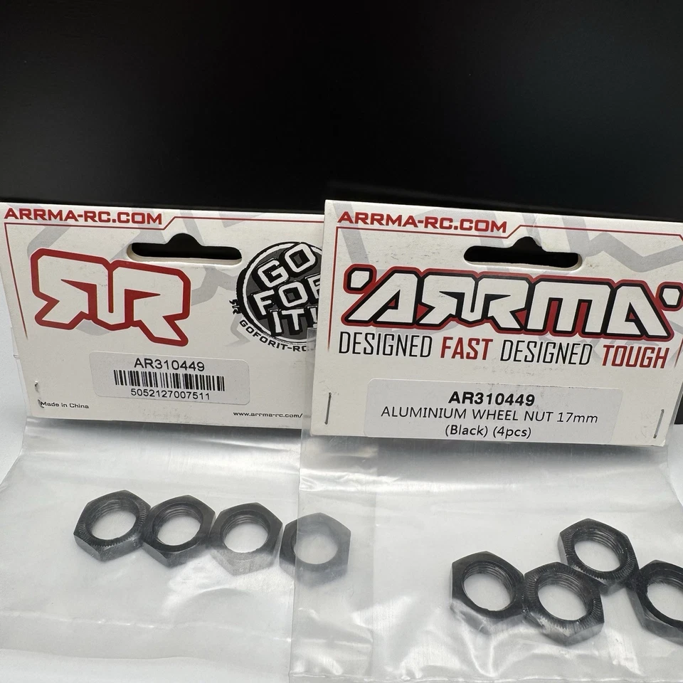 Lote de 2 tuercas de rueda de aluminio 17 mm negras 4 piezas ARRMA AR310449 RC piezas NUEVO en paquete Foto 2 de 4