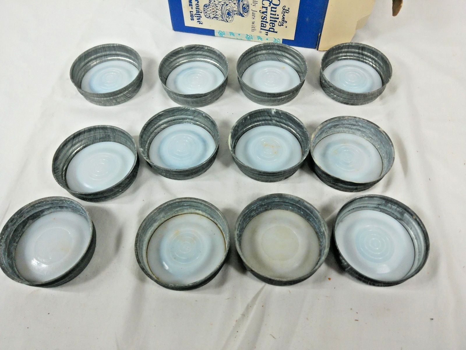 Vintage 12 Ball Zinc Porcelain Lined Caps Canning Jar Lids In Box Unused