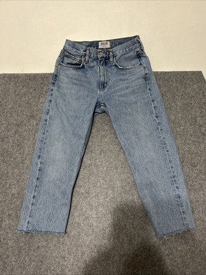 Agolde Women's Cherie Jean Size 26 Blue Straight Ankle Raw Hem