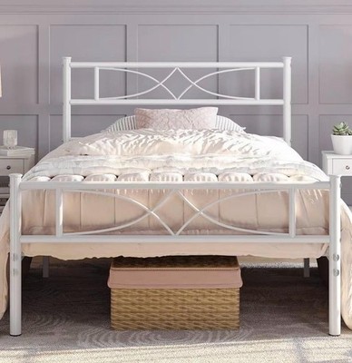 Yaheetech Metal Bed 90 x 200 cm Bed Frame with High Headboard with Slatted Frame