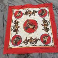 VTG Red Cotton Western Cowboy Boots Horse American Bandana Scarf 21"x21"