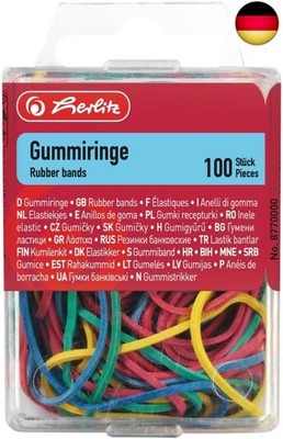 Herlitz Gummiring 20-70 mm Durchmesser, 100-er in Hängebox, farbig sortiert
