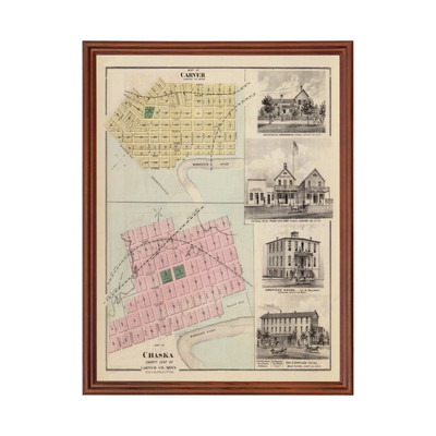 Old Map of Carver, MN 1874 - Vintage Carver Minnesota Art