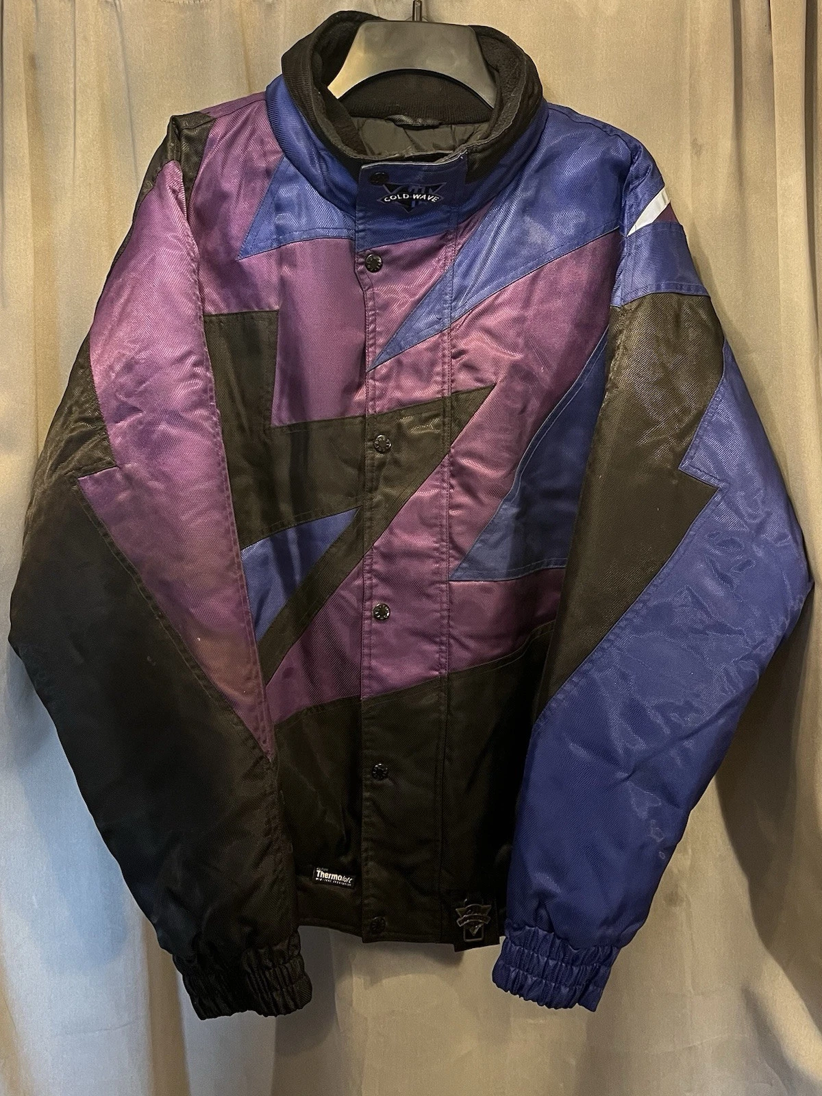 Vintage Cold Wave Puffer Jacket Zig Zag Bolt Blue Purple Black Size Medium