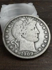 WOW Solid Coin F/VF 1909 P Barber Half Dollar 90% Silver 50c 0.36 Troy Ounce 999