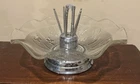 Vintage JEANNETTE Depression Clear Glass Iris Pattern Nut Bowl, Cracker, 5 Picks