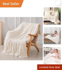 Plush Cream White 50" x 60" Faux Fur Throw Blanket - Ideal for Snuggling Decor