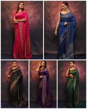 Pure Silk Designer Pink Saree With Blouse South Indian Bridal Party Ethnic Wear
