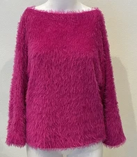 Womens Mongolian Faux Fur Shaggy Sweater XS Fuchsia Barbiecore Baddie
