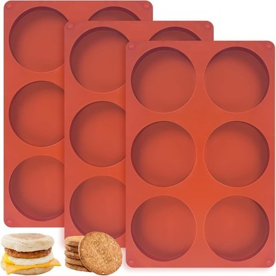 3 Pcs Silicone Egg Molds 4 Inch Jumbo Muffin  Pans for Baking,Non-Stick 6 Holes