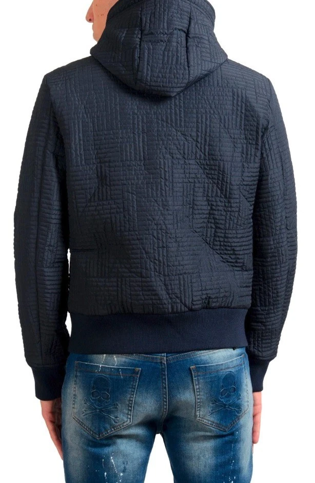 Versace Collection Men's Blue Button Up Insulated Hooded Windbreaker US M IT 50 - product detail image 3