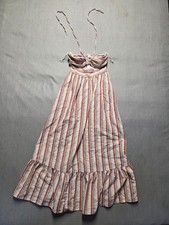Women Halter Neck Maxi Dress Sz S Multicolor Striped Tie Front Casual Wear Comfy