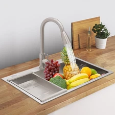 26.7 In Stainless Steel Sink Set W/ Extendable Faucet&Soap Dispenser for Kitchen