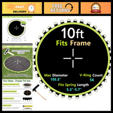 Trampoline Replacement Mat 105.5" Diameter for 10ft Frame, UV-Resistant, V-Rings