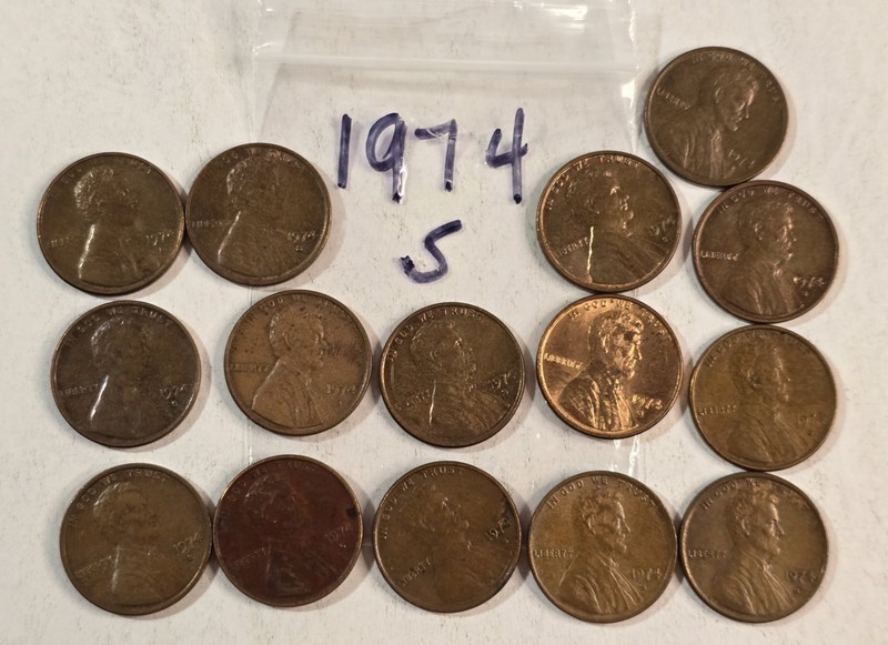1974 Lot Lincoln Memorial Copper Cent Penny S San Francisco Mint Mark 1.5 Oz