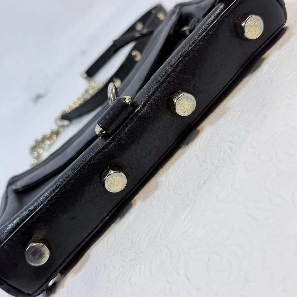 Rebecca Minkoff Mini MAC Black Leather Crossbody Bag Purse Gold Tone Chain Strap - Image 4 of 4