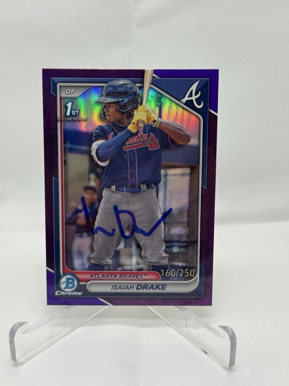 Isaiah Drake Autograph Signed 2024 1st Bowman Chrome Purple /250 #BCP-21 Braves