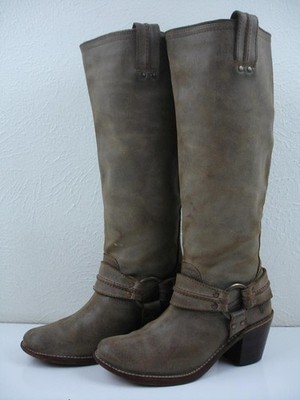 Women's 6.5 B M Frye Carmen Brown Leather Harness Boots O-Ring Knee High Riding