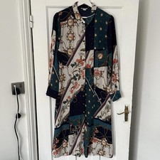 Monsoon women's chain patchwork print midi shirt dress size 12 gold buttons 
