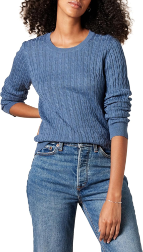 Women'S Lightweight Long-Sleeve Cable Crewneck Sweater (Available in plus Size)