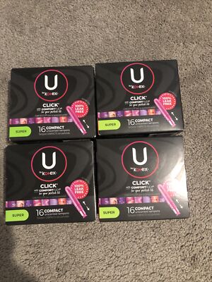 U by Kotex Click Compact Tampons, Super Absorbency, Unscented, ea16 Ct ,lot of 4