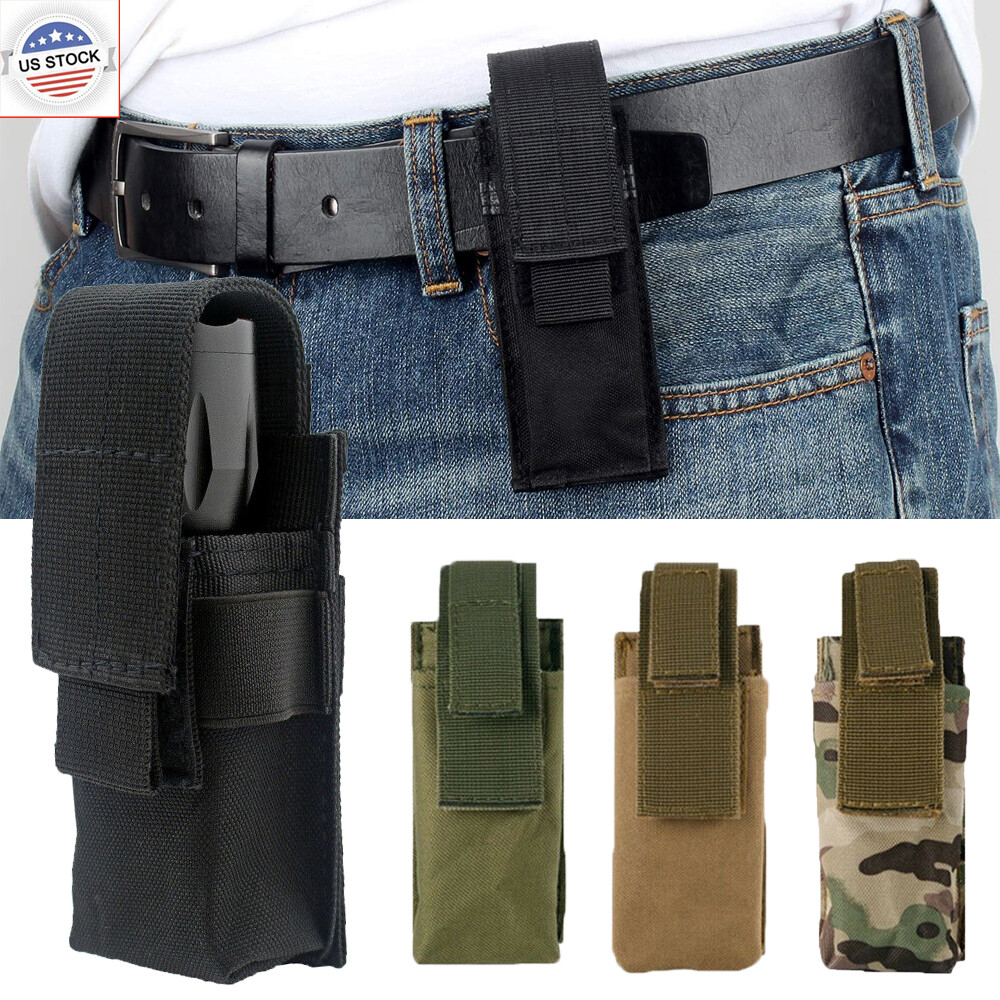 Tactical Molle Flashlight Pouch Holster Flashlight Holder Torch Belt Carry Case