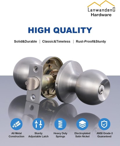 Lanwandeng (2 Pack) Entry Door Knob with Lock and Keys, Exterior/Interior Door L - Picture 2 of 9