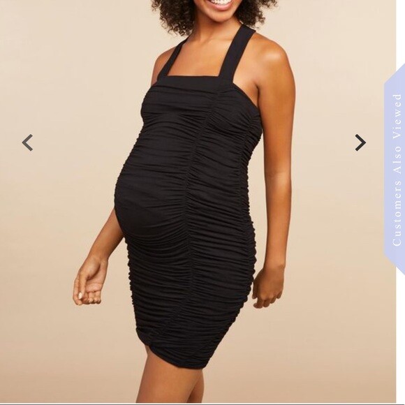 Motherhood Maternity Dress Cross Back Ruched Knee Length Dress Black Size  Small | eBay