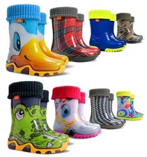 WELLIES RAIN KIDS BABY WELLINGTON WATERPROOF SNOW BOOTS LINING SOCKS CHILDREN