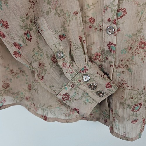 COTTAGECORE Sheer RUFFLED FLORAL BLOUSE SHIRT Womens S Country Western Feminine - Picture 3 of 13