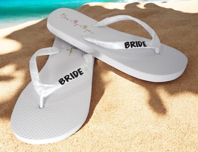 Black White BRIDE Glitter Flip Flop Sandals, Sizes 6-7-8-9-10-11