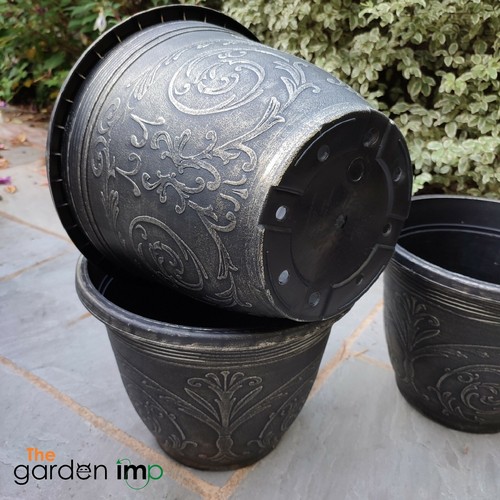 Round Garden Decorative Planter Pot Outdoor Ornate Black Gothic 30cm Plant Pots - Picture 5 of 6