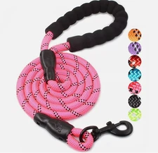 NEW! Dog Leash, Padded Handle (5FT-1/2'', Pink/Black)