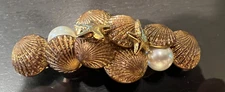 Vintage Gold Tone Scallop Sea Shell, Starfish, Pearl Hair Clip - 3.5 " - FRANCE