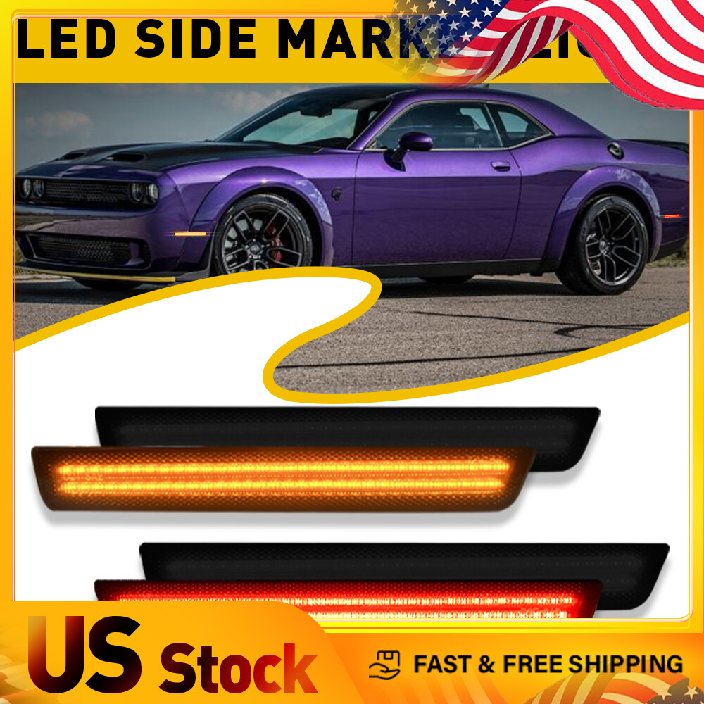 2015-2021 Dodge Challenger Front & Rear LED Side Marker Lights Amber Red